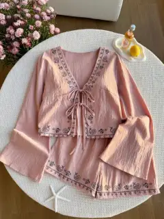 Pocketed Cotton Top and Shorts Matching Set