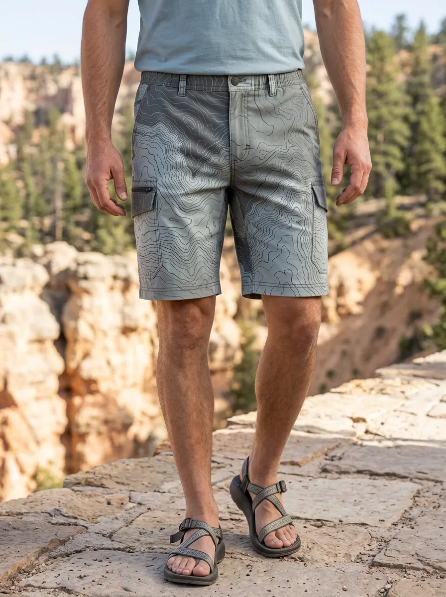 Men's Hiking Outdoor Topographic Map Cargo Shorts