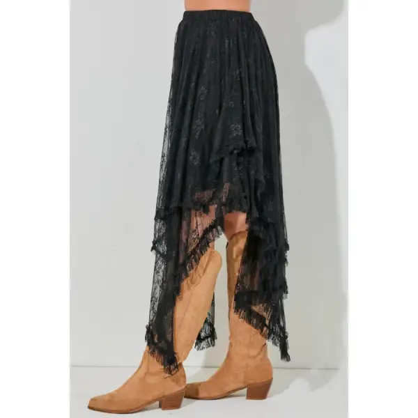 Elastic Waist Asymmetrical Lace Skirt