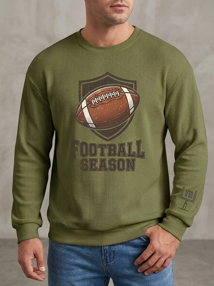 Men's Football Season Shield Graphic Printed Waffle Sweatshirt