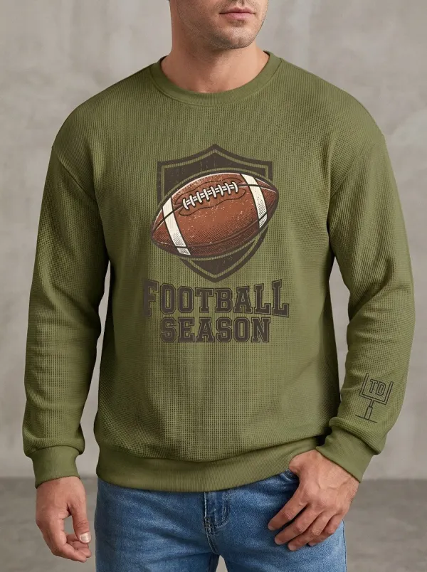 Men's Football Season Shield Graphic Printed Waffle Sweatshirt