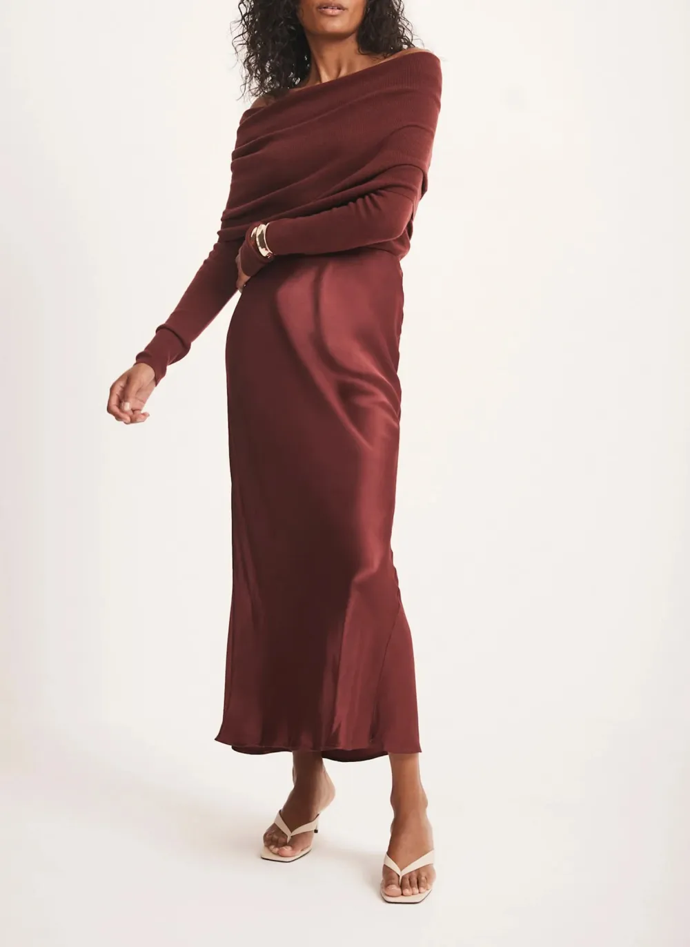Casual Style Satin Slip Midi Skirt