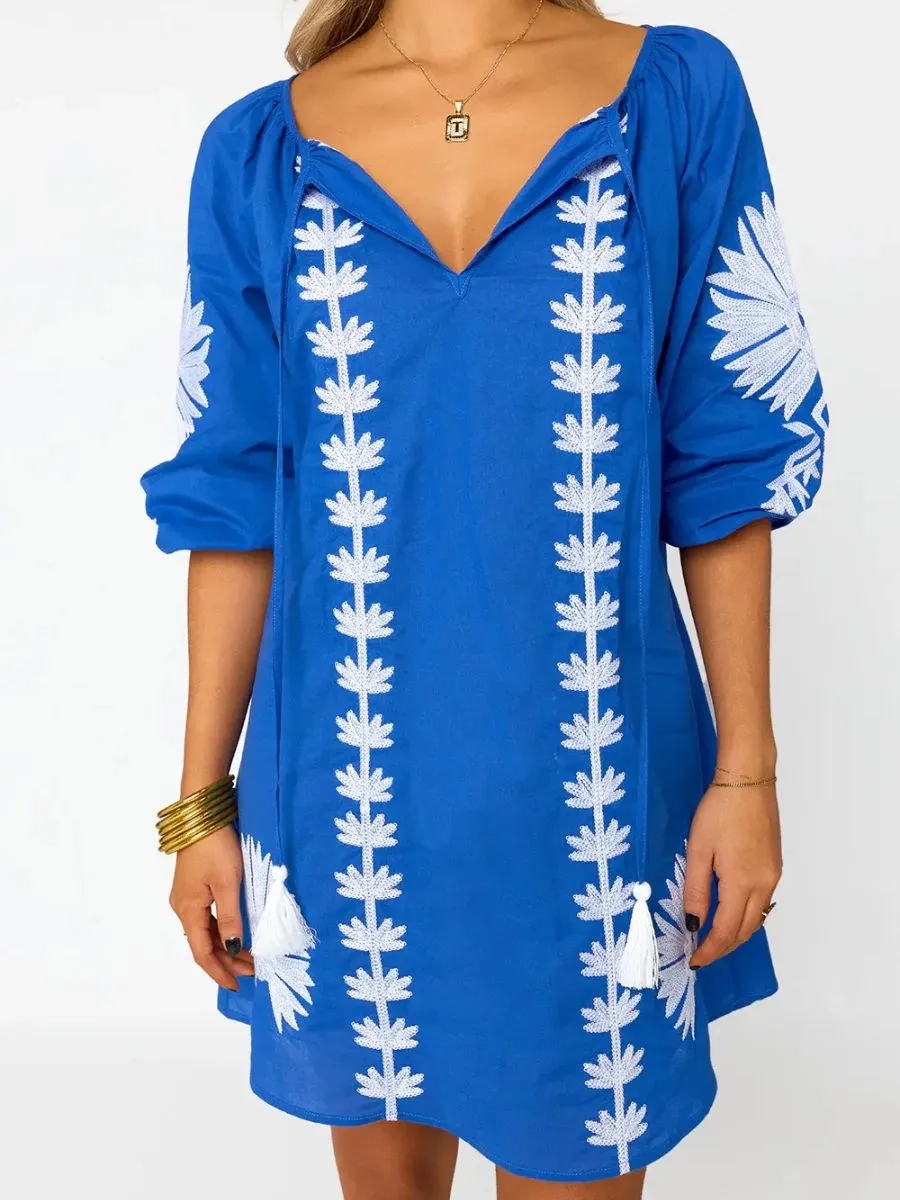 V-Neck Cotton Mini Dress