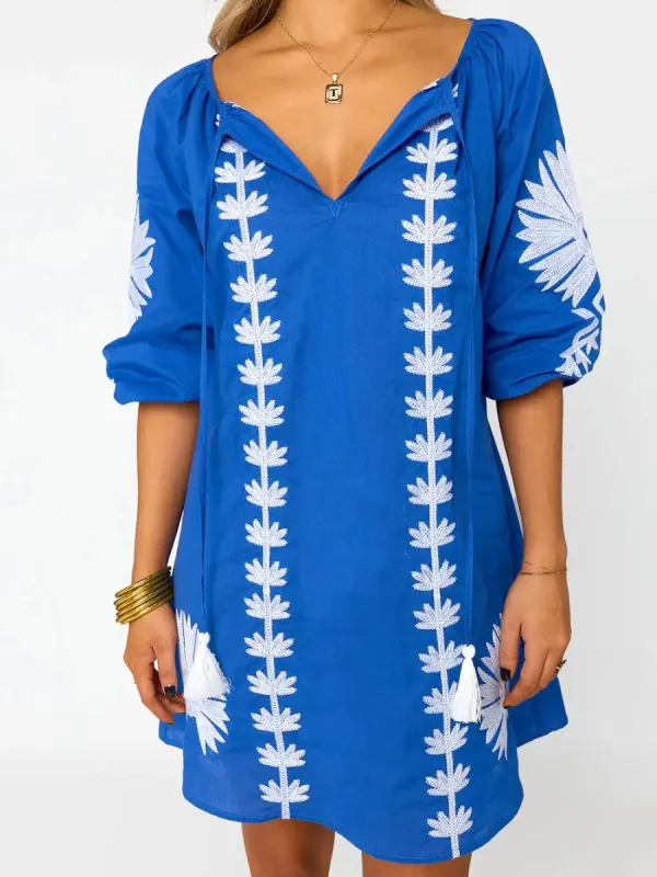 V-Neck Cotton Mini Dress