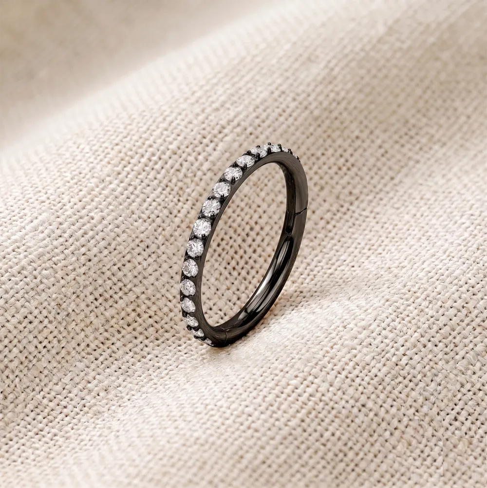 Titanium Crystal Hinged Hoop Ring