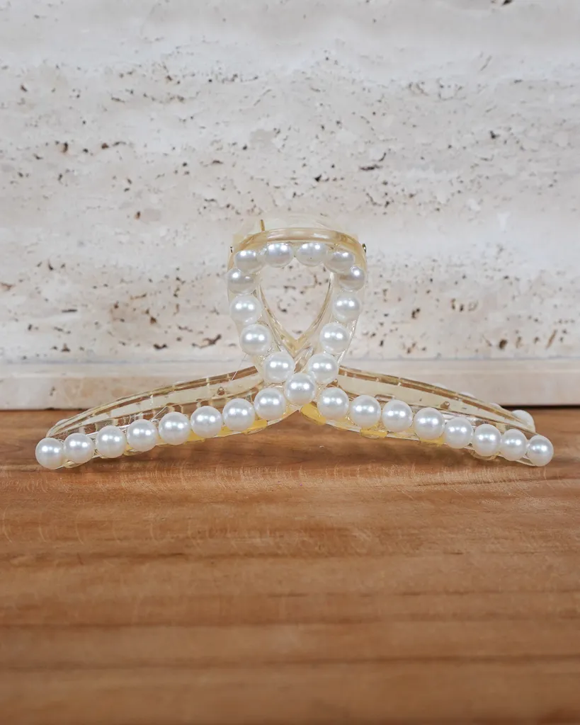 Pearl Accent Transparent Hair Clip
