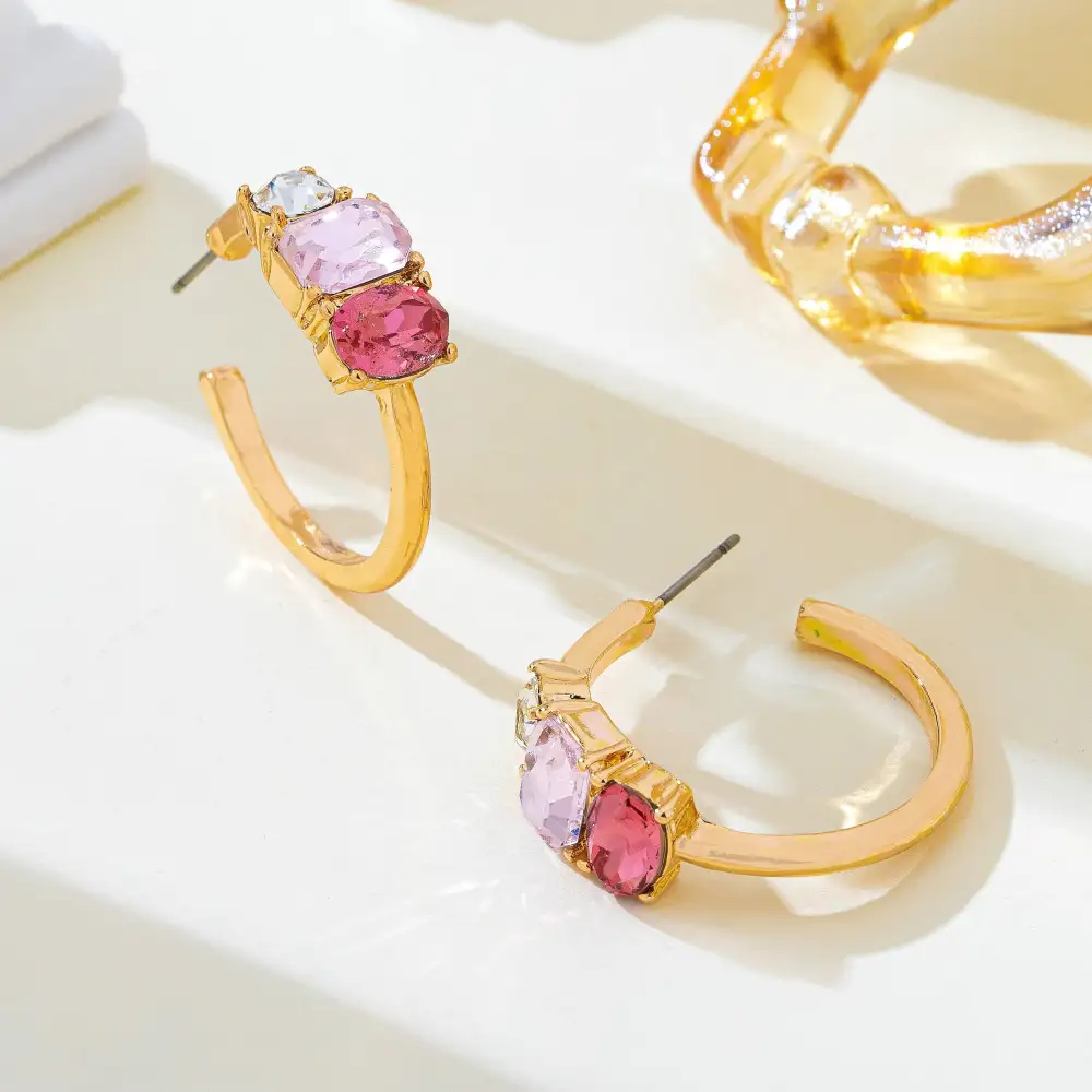 Rosy Gradient Crystal Hoop arrings