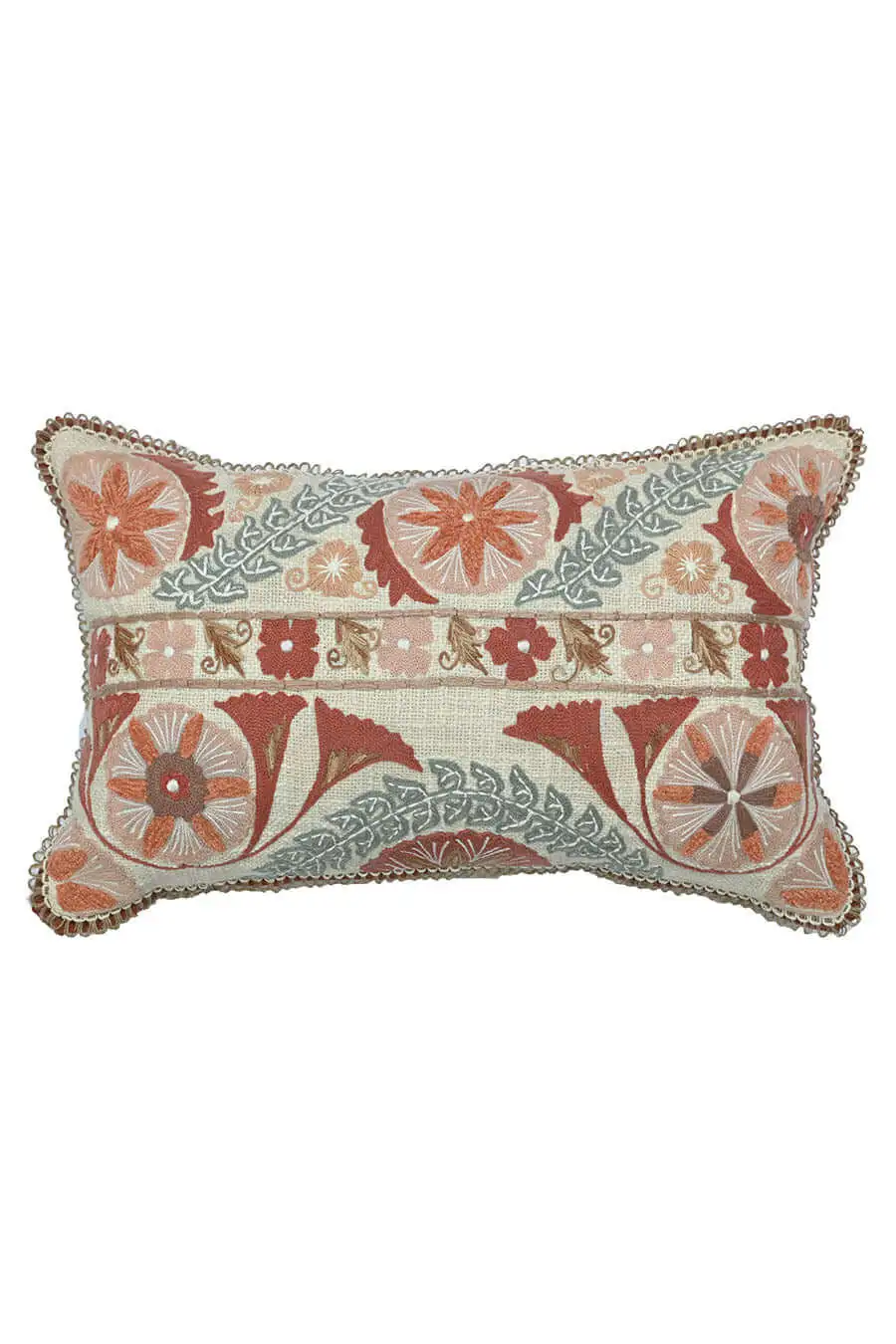 Artisan Detail Embroidered Floral Textured Cotton Decorative Cushion Cover