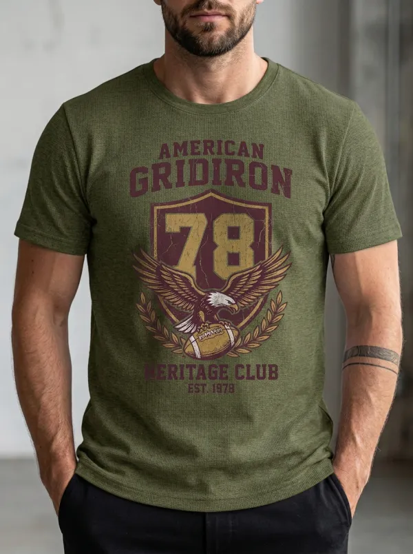 Men's Football Ball Eagle Crew Neck Graphic T-Shirt