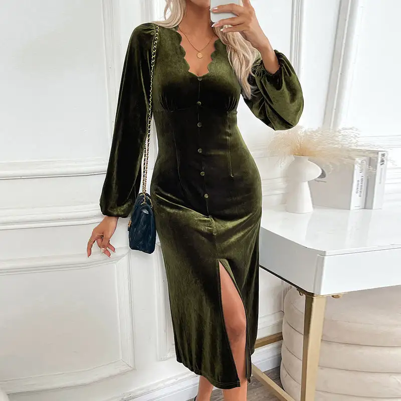 Women's Wrap V-Neck Lace Slit Dress