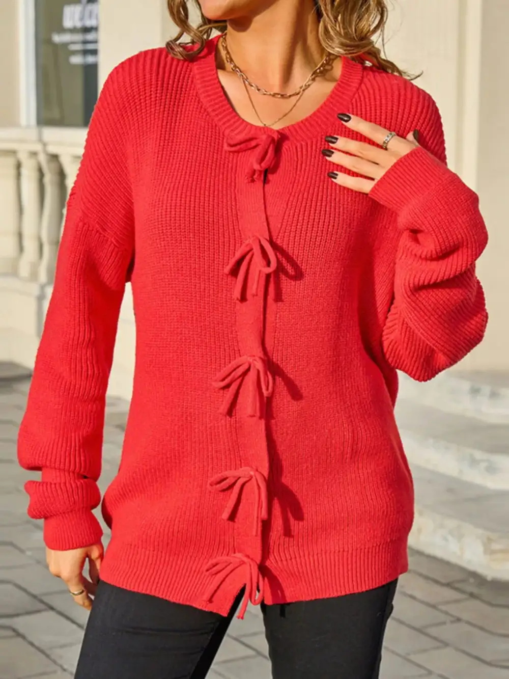 Buttoned Ribbed Knit Cardigan