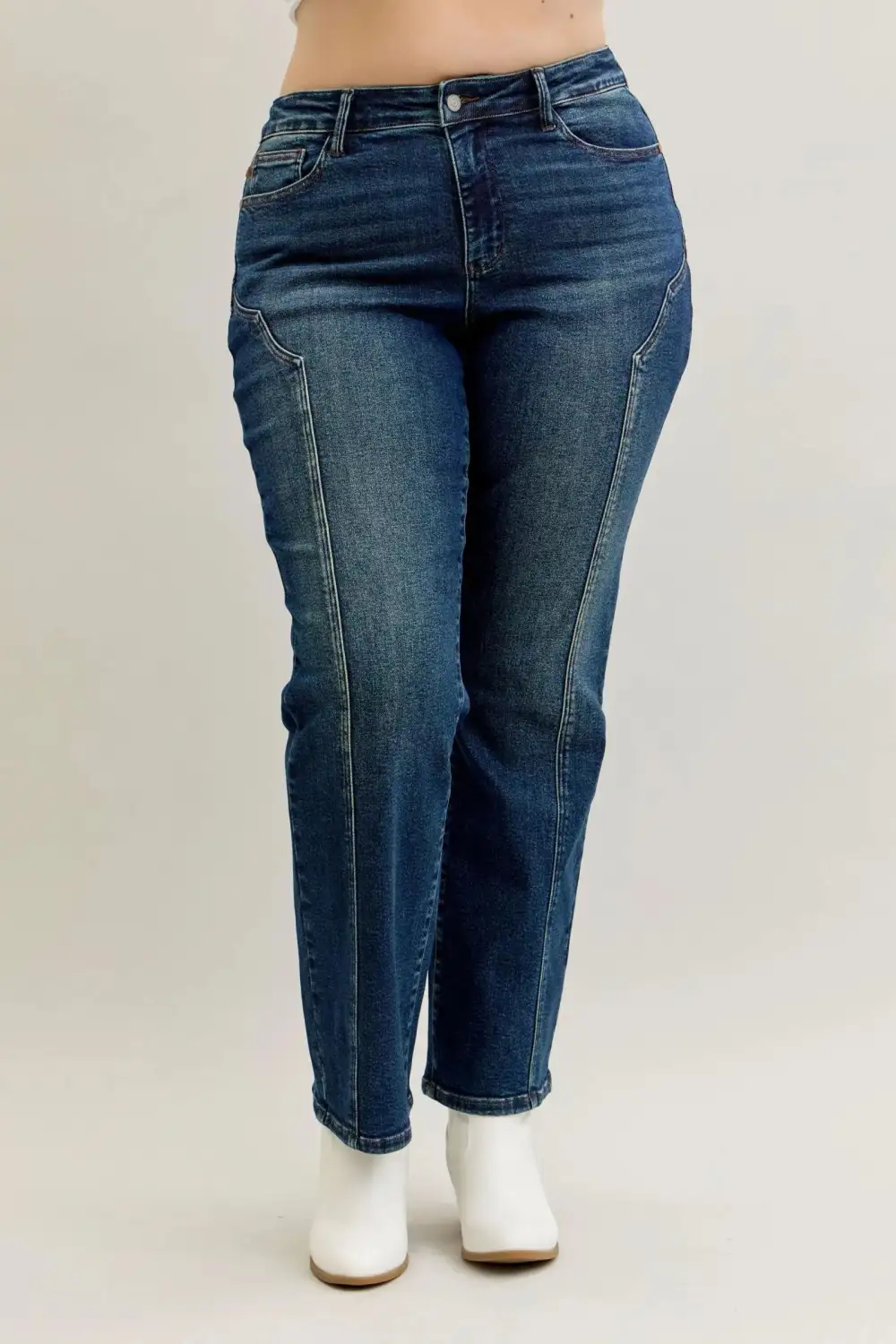 Straight Leg Seam Detail Denim Jeans