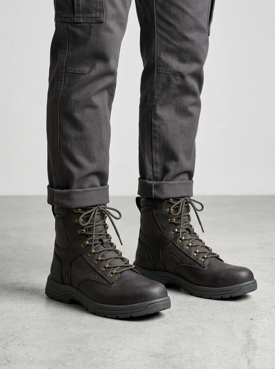 Unisex Outdoor Hiking Leather Print Work Boots
