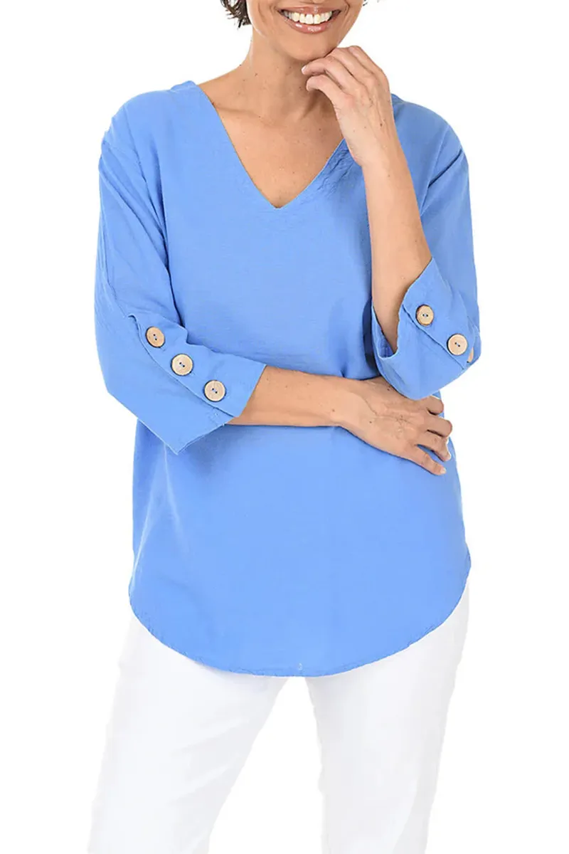Triple Button Sleeve Crinkle Top