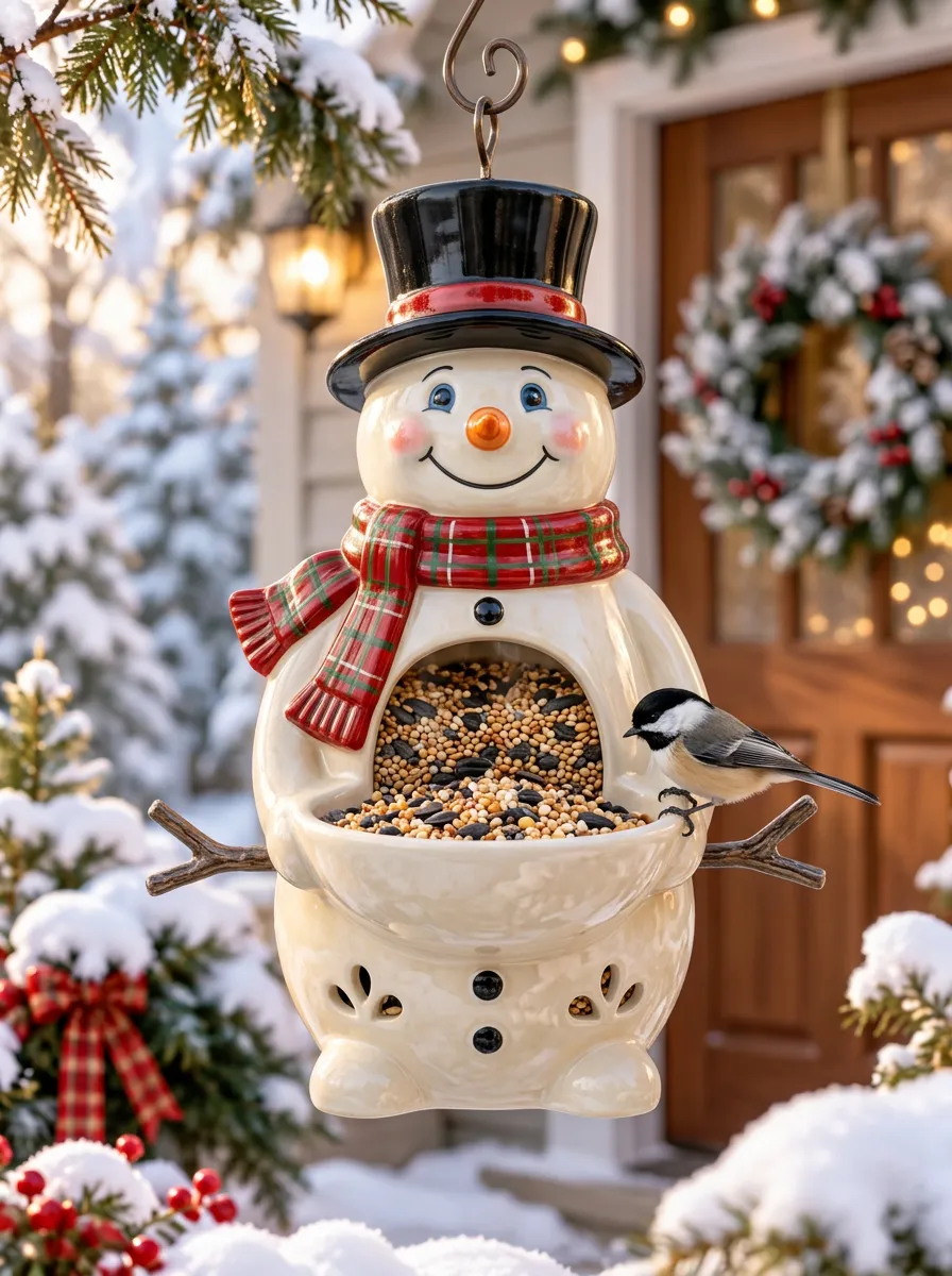 Cozy Snowman Christmas Bird Feeder