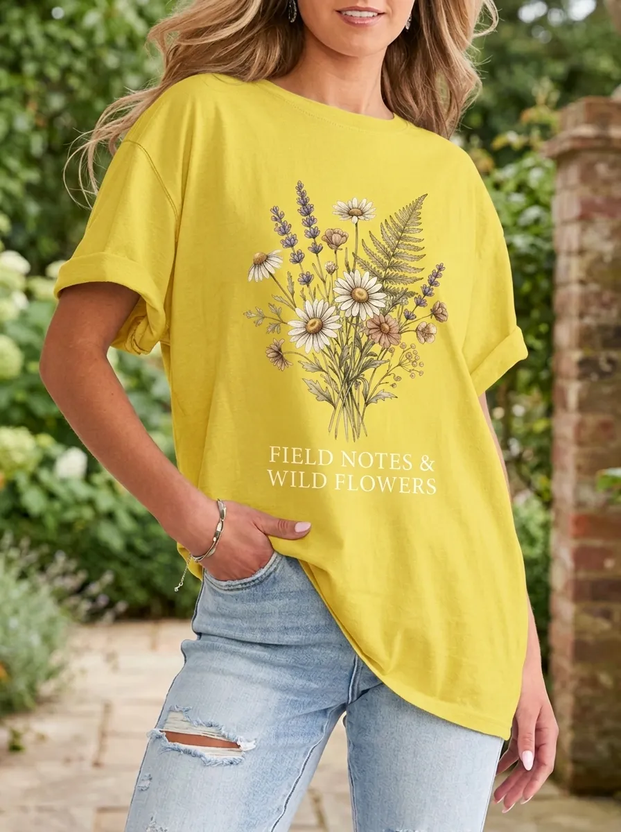 Women's Nature Lover Wildflower Bouquet Printed T-shirt