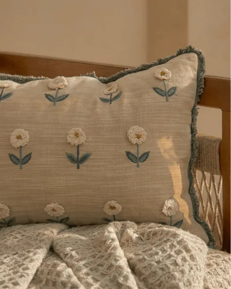 Floral Cotton Lumbar Decorative Cushion Cover