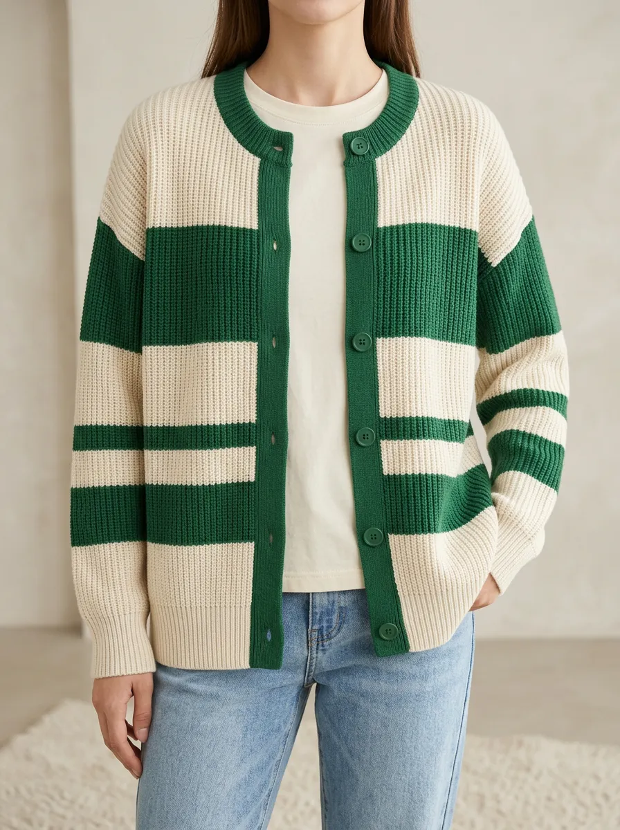 Distinctive Rugby Striped Knit Cardigan