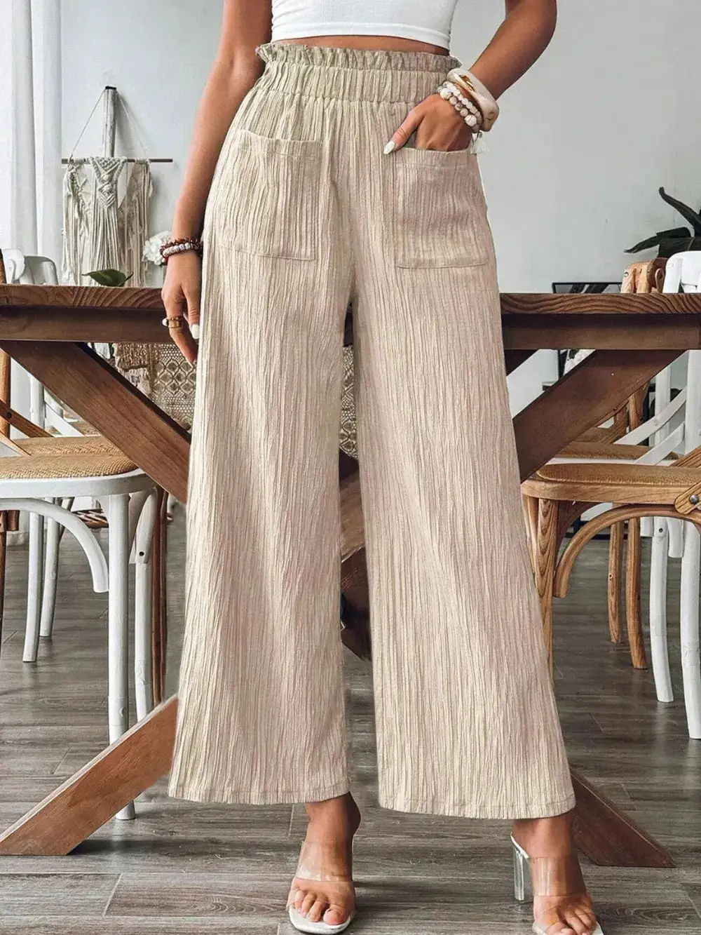 Wide Leg Pocket Detail Pants