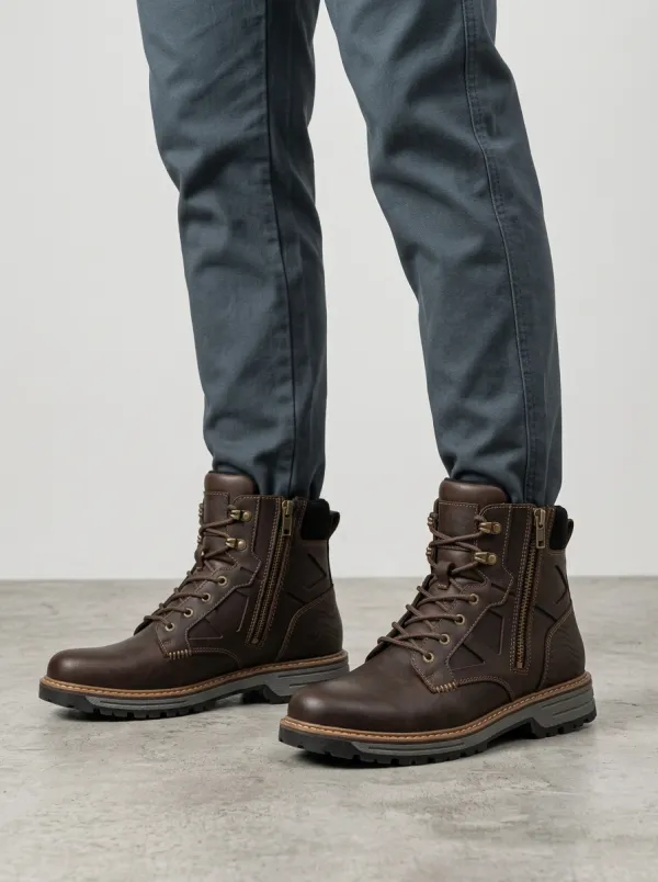 Unisex Leather Side-Zip Tactical Work Boots