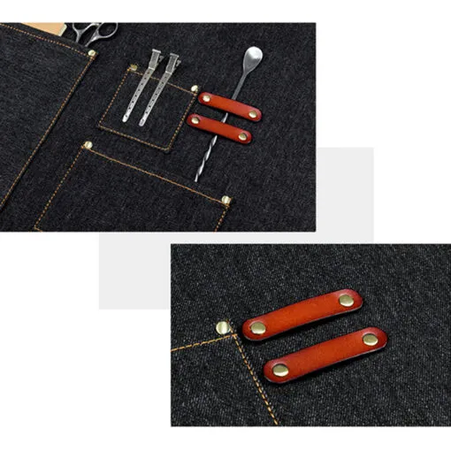 Denim Leather Strap Kitchen Work Apron