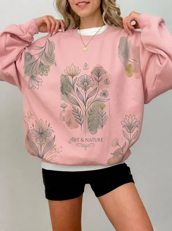 Women's Art & Nature Floral Watercolor Printed Sweatshirt