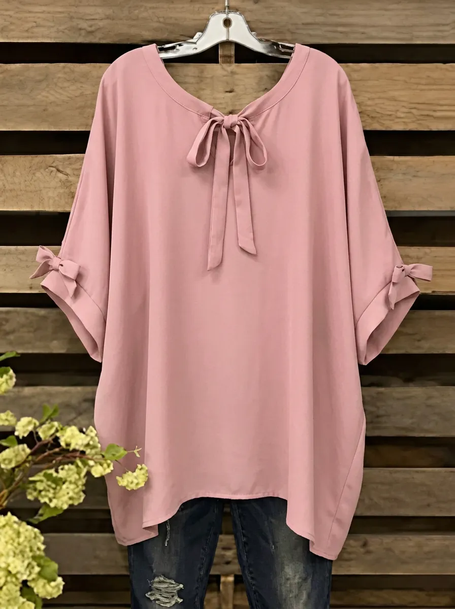 Women's Round Neck Tie-back Bow-detail Blouse