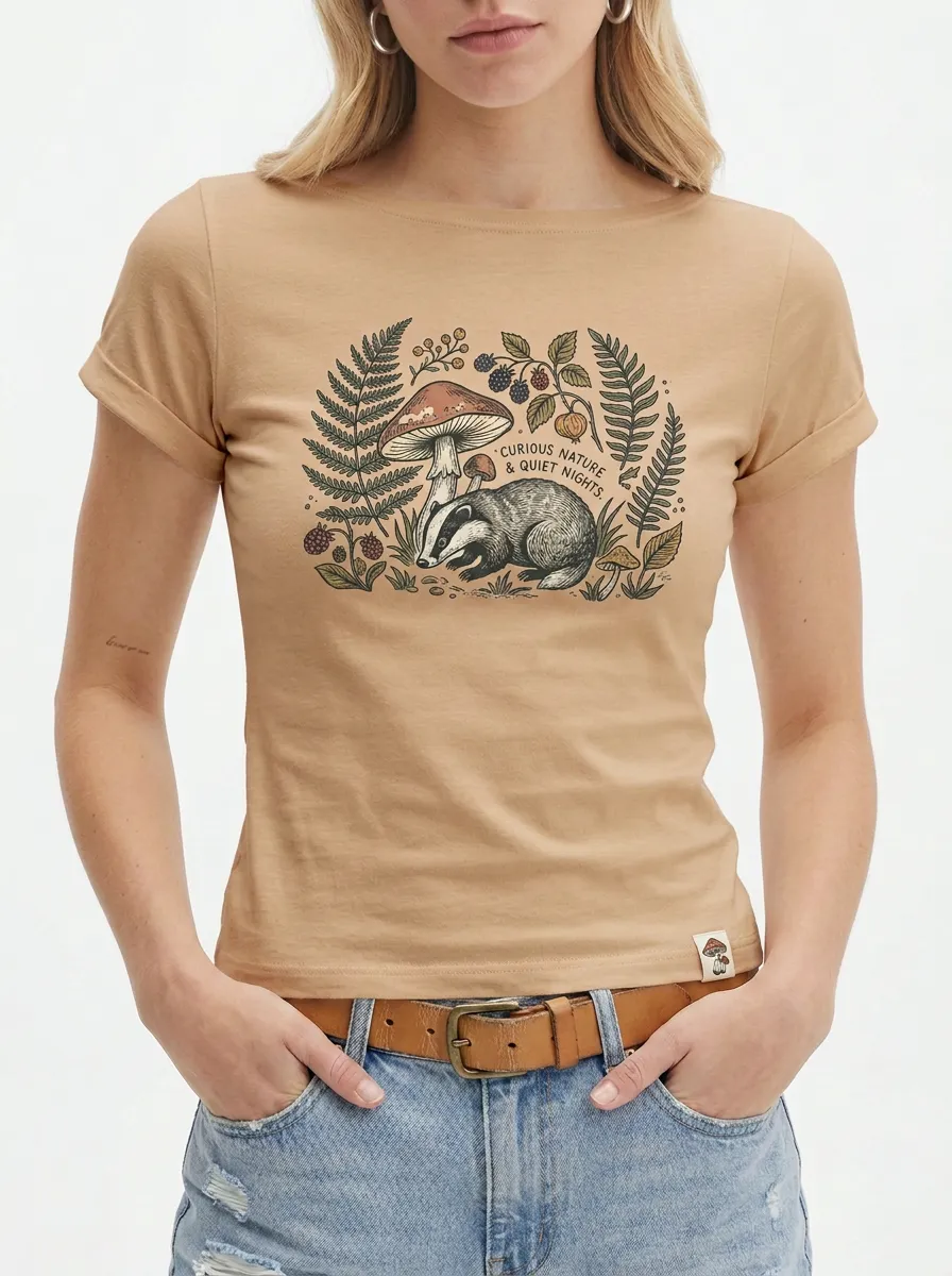 Nature Lover Badger Mushroom Fern T-Shirt