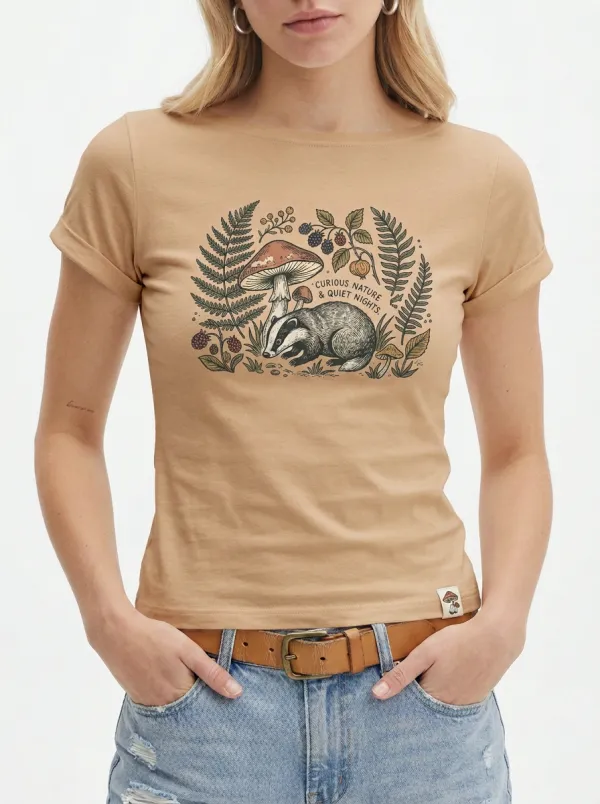 Nature Lover Badger Mushroom Fern T-Shirt