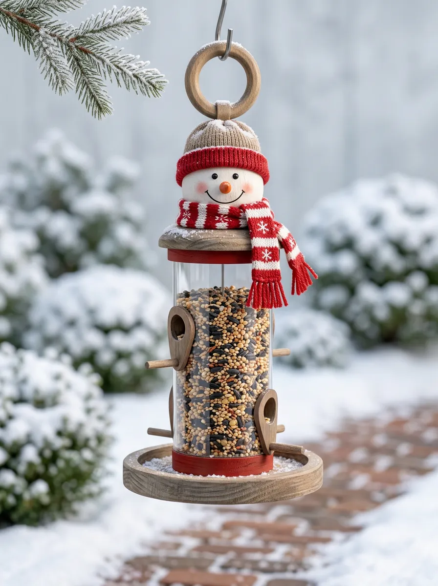 Scarf Snowman Hanging Christmas Bird Feeder