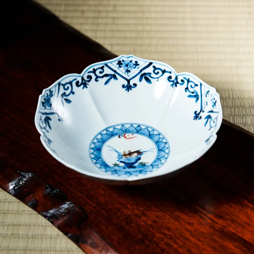 Cherry-Blossom Hand-Painted Floral Serving Bowl