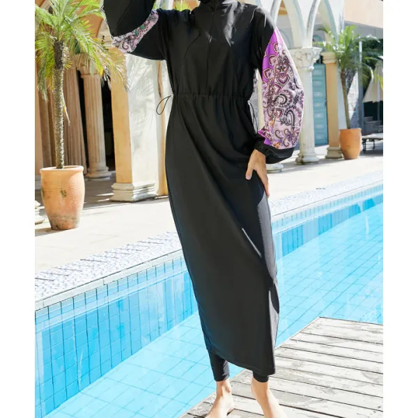 Women's Drawstring Long-Sleeve Printed Swim Set