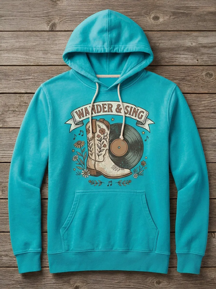 Nashville-Inspired Cowboy Cowboy-Boot Country Music Graphic Hoodie