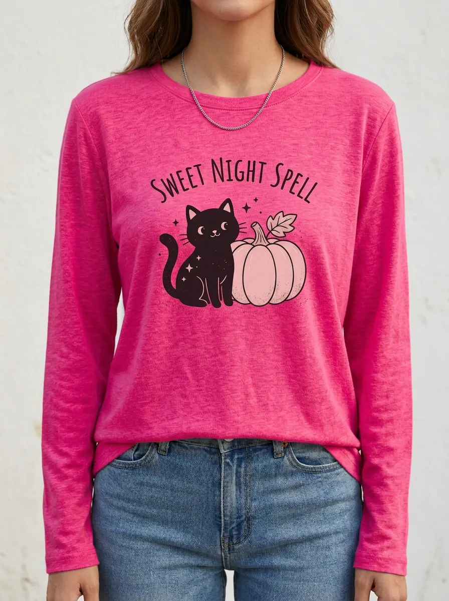 Witchy Pumpkin Halloween Cotton Linen Long Sleeve Top