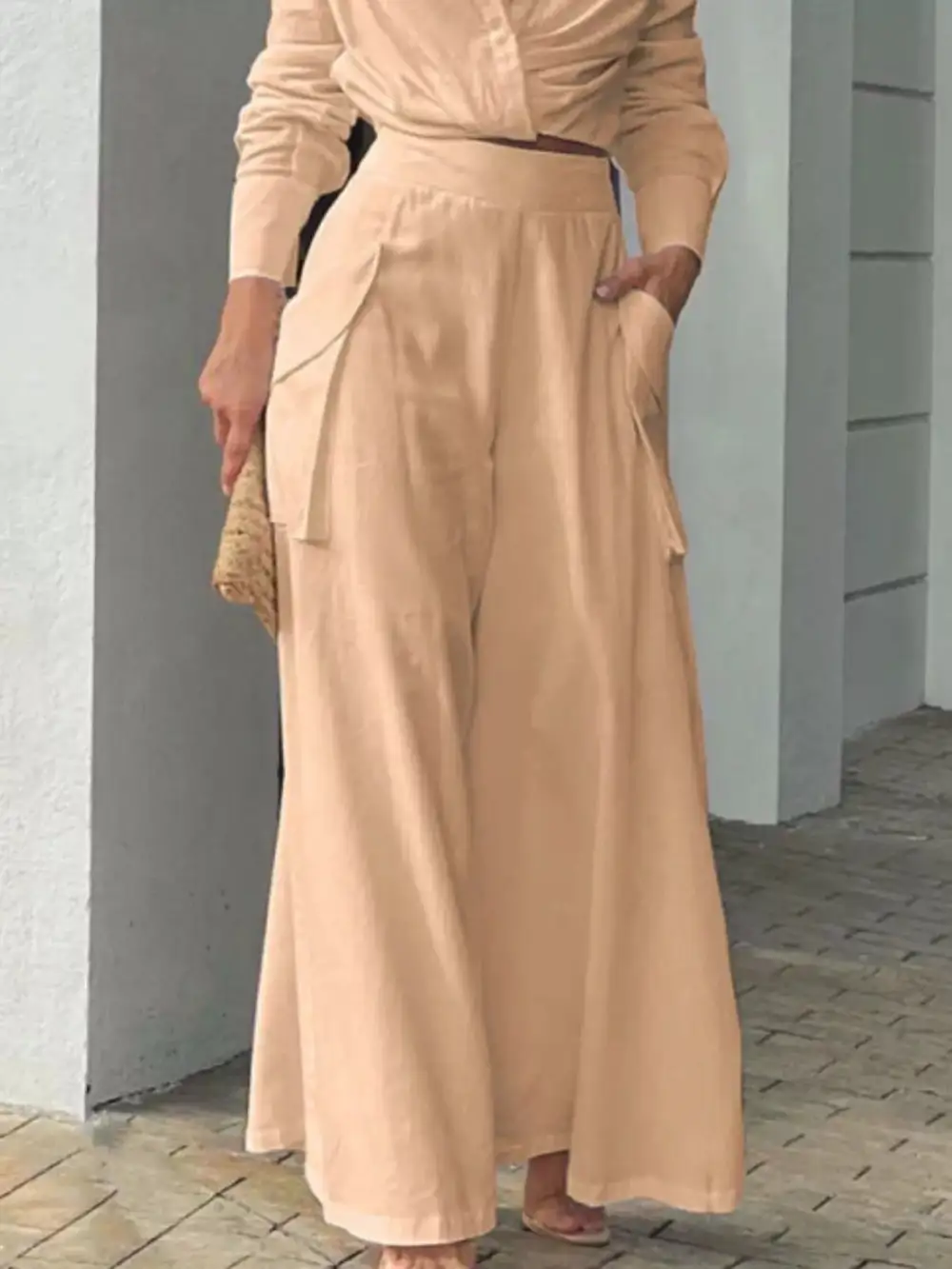 Long Sleeve Shirt Wide Leg Pants Set