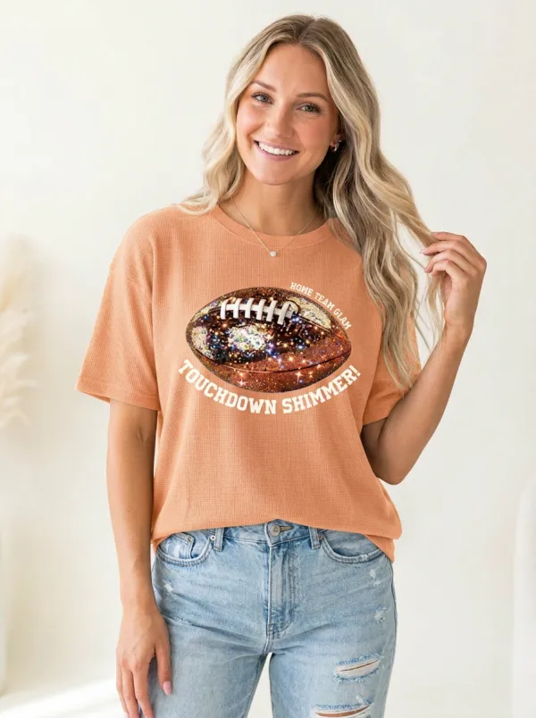 Women's Refined Football Ball Sparkle Crew Neck Graphic T-Shirt