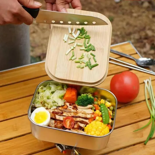 Stainless Lunch Container With Wooden Lid