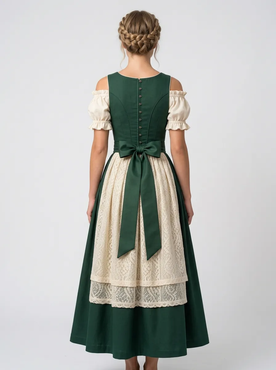 Floral Embroidered Lace Apron Traditional Women's Bavarian Oktoberfest Dirndl Dress