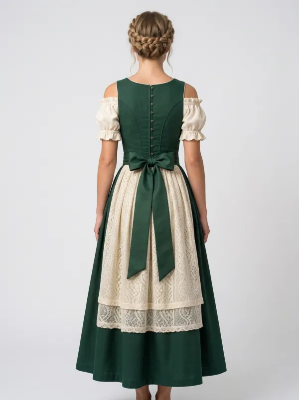 Floral Embroidered Lace Apron Traditional Women's Bavarian Oktoberfest Dirndl Dress