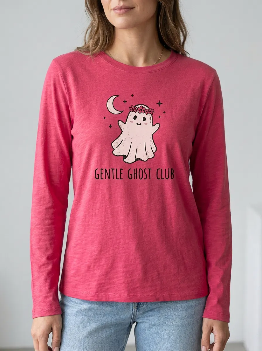 Moon Floral Ghost-Club Halloween Cotton Linen Long Sleeve Top