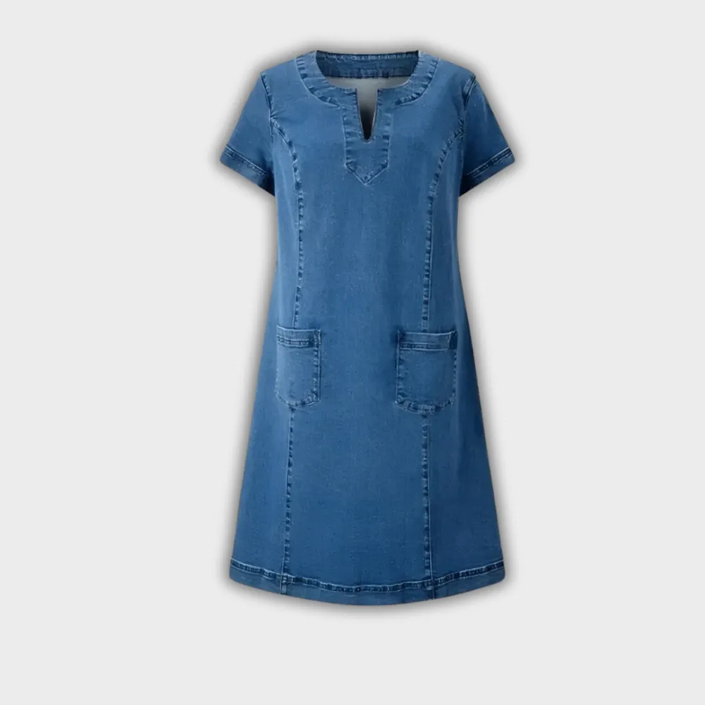 V-Neck Denim Pocket Detail Casual Dress