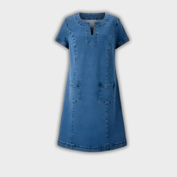 V-Neck Denim Pocket Detail Casual Dress