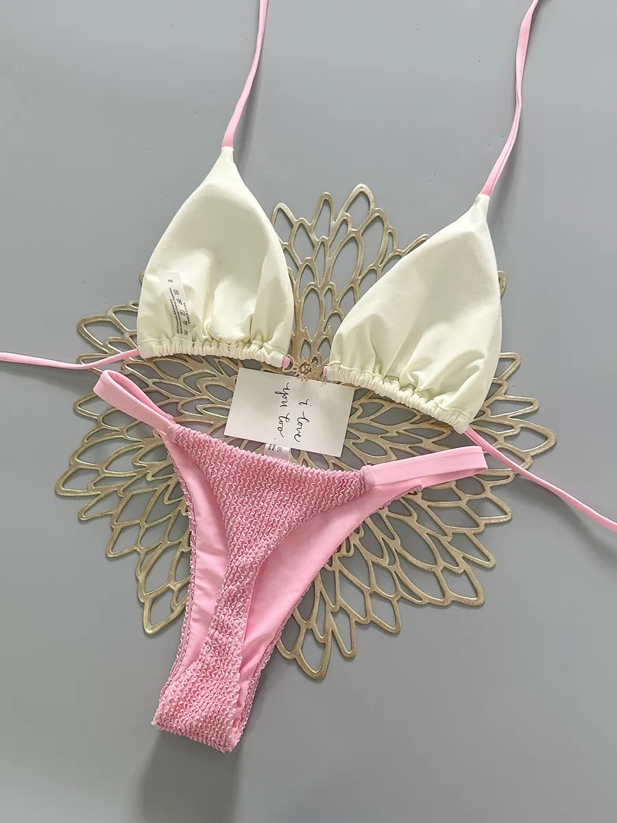 Victoria Pink and White Color-Blocked Bikini Two Piece Set