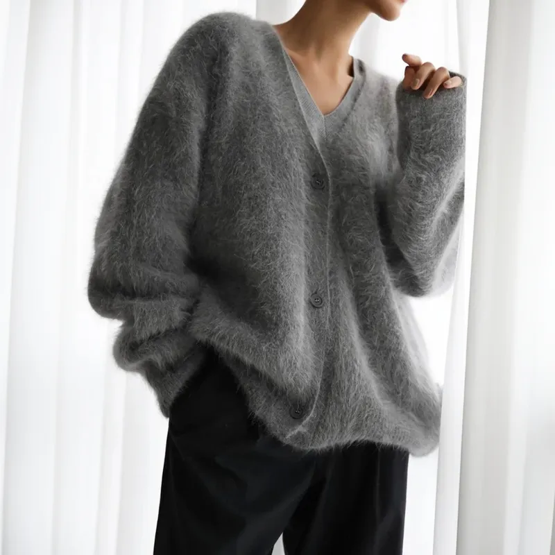 Relaxed Fit Fluffy Knit Cardigan