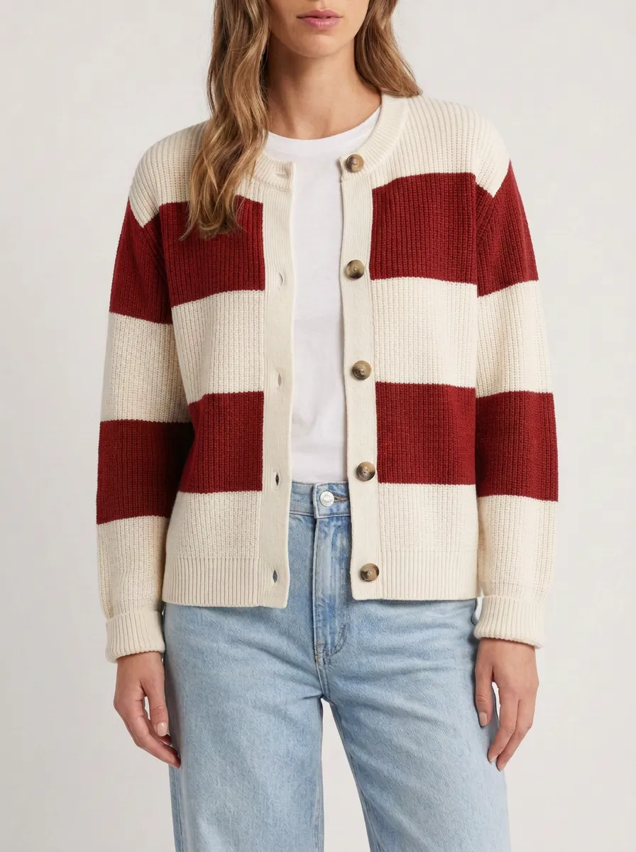 Sport Layered Rugby Striped Knit Cardigan
