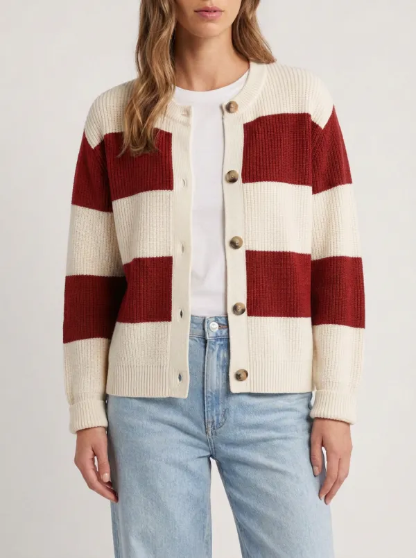 Sport Layered Rugby Striped Knit Cardigan