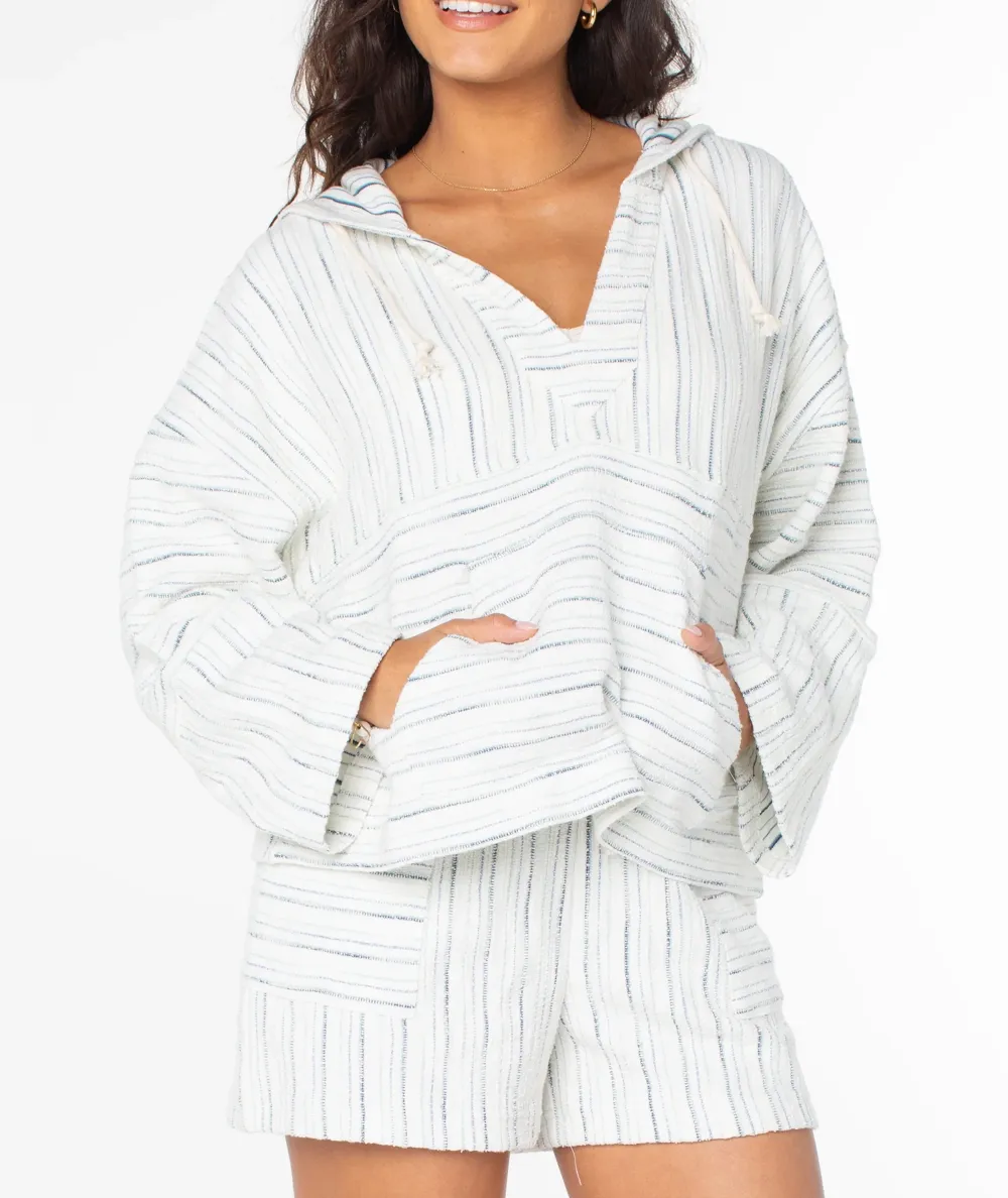 Coarse Striped Hooded Pure Cotton Sweatshirt