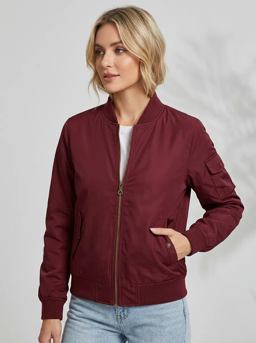Zip-Front Denim-Style Women's Casual Jacket