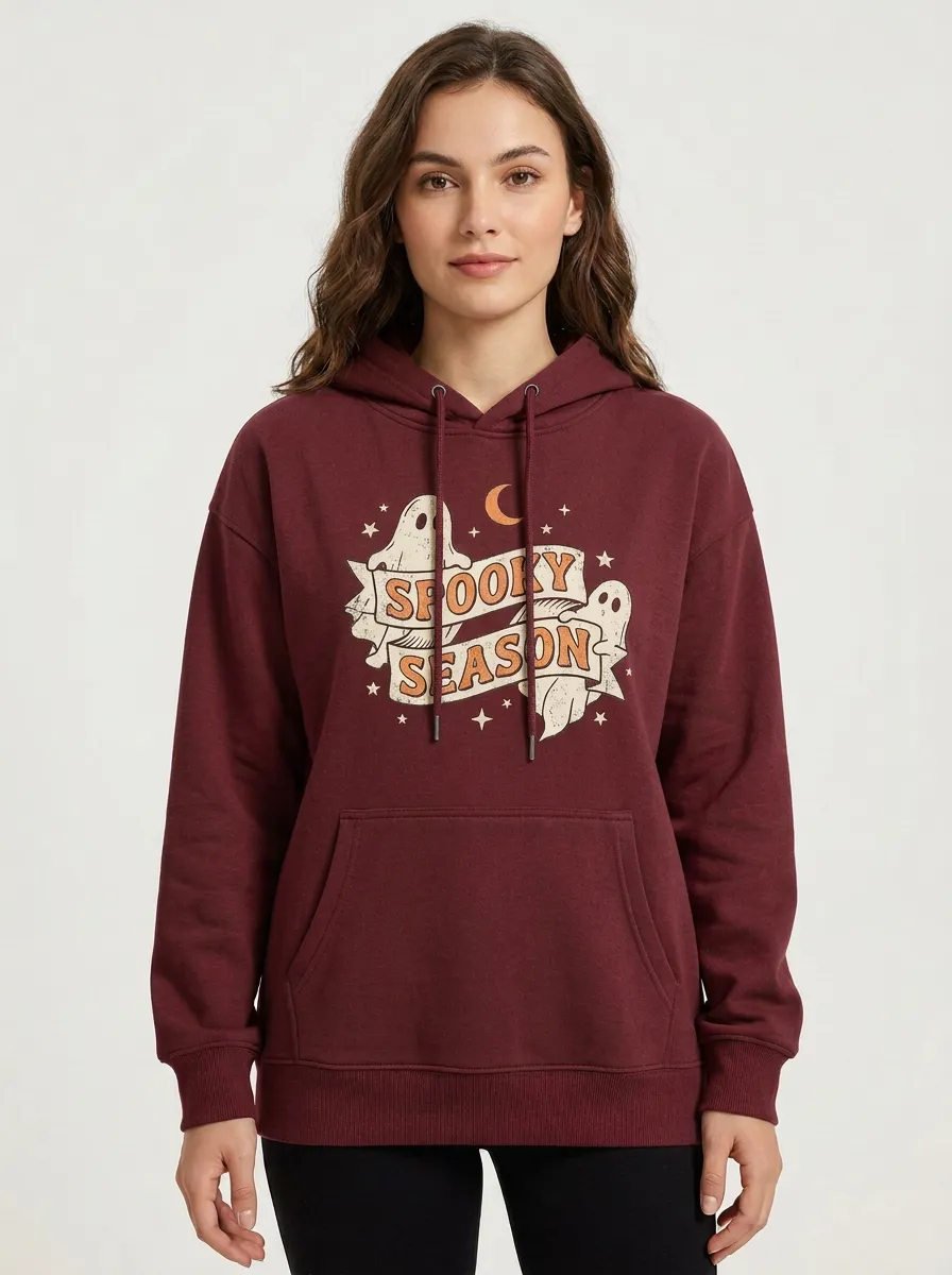 Women's Halloween Spooky Season Ghost Moon Stars Printed Hoodie