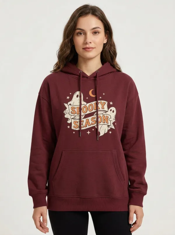 Women's Halloween Spooky Season Ghost Moon Stars Printed Hoodie